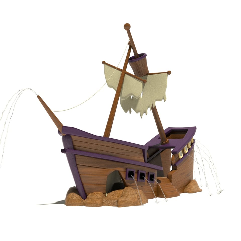 Pirate Ship Slide with three chutes and optional water effect.