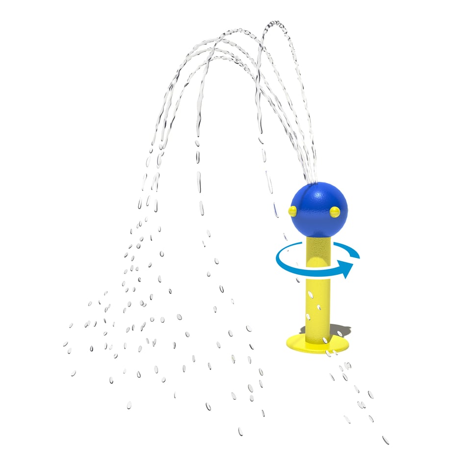 Turn-A-Round™ turns to direct the gentle arching streams of water.