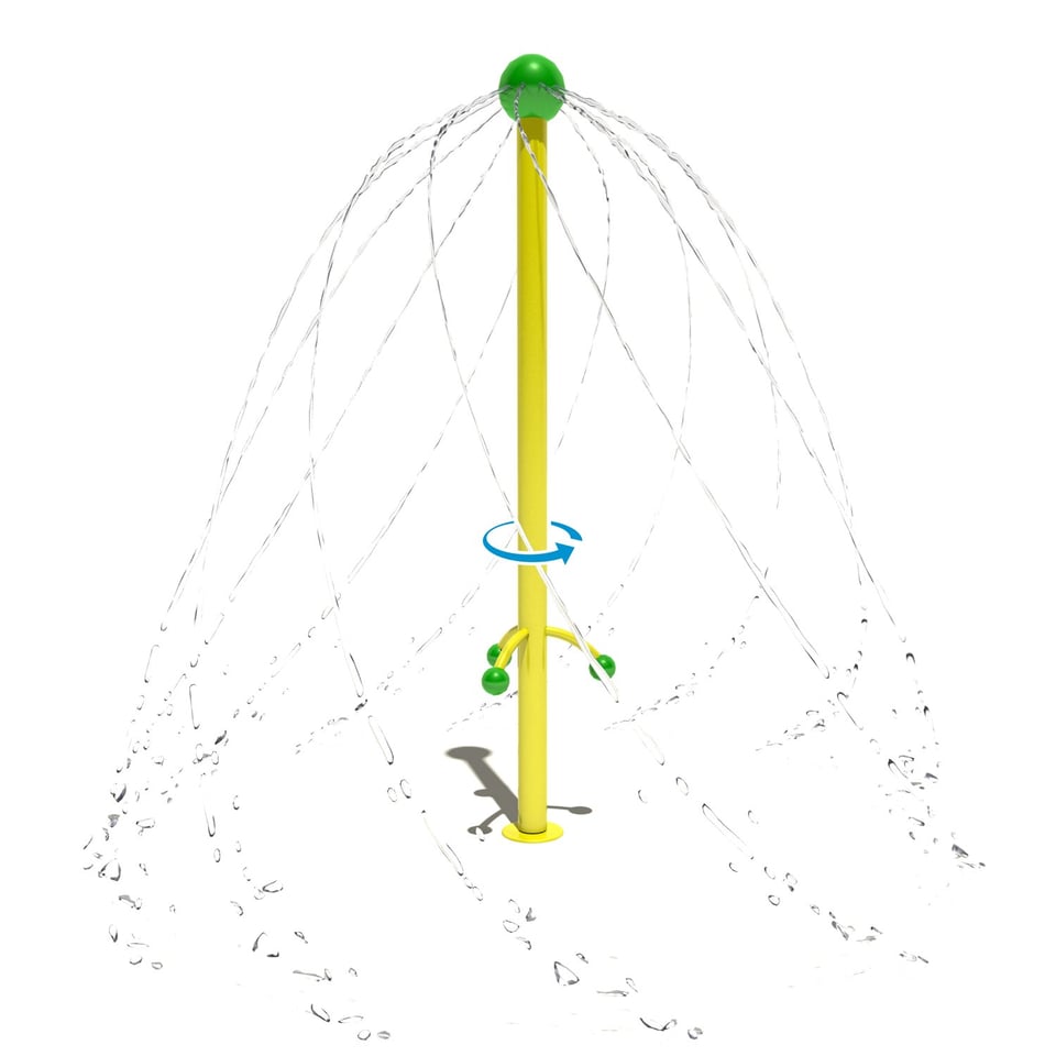 Turn the handles of the Water Maypole™ for ribbons of water to swing about the pole.